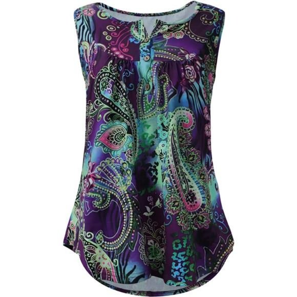 Womens Tank Tops Loose Fit Summer Shirts Pleated Flowy Sleeveless Tunic Tops - Picture 5 of 8